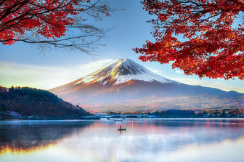 Laminated Mount Fuji Honshu Island Japan in Autumn Photo Art Print Poster Dry Erase Sign 36x24