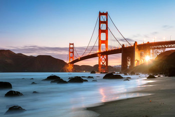 Laminated Dawn at the Golden Gate Bridge San Francisco Photo Art Print Poster Dry Erase Wall Art 36x24