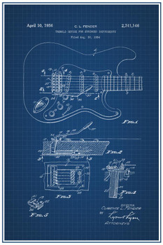 Laminated Electric Guitar 1956 Official Patent Office Blueprint Design Stringed Instrument Rock Roll Music Band Strings Frets Diagram Decoration Poster Dry Erase Sign 24x36