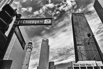 Laminated Chicago Michigan Avenue Street Chicago Illinois Black and White Photo Art Print Poster Dry Erase Sign 36x24