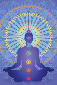 Laminated Chakra Mandala Root Muladhara Sacral Solar Plexus Heart Throat Third Eye Crown Symbols Spiritual Ritual Hinduism Artistic Buddha Lotus Poster Dry Erase Wall Art 24x36