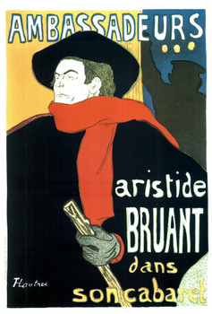 Laminated Henri de Toulouse Lautrec Aristide Bruant in His Cabaret at the Ambassadeurs Vintage Poster Dry Erase Wall Art 24x36