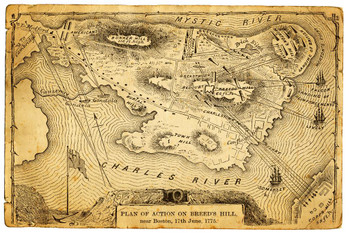 Laminated Plan of Action Battle on Breeds Hill Boston Antique Style Map Poster Dry Erase Wall Art 36x24