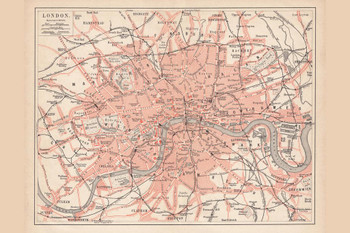 Laminated City of London 1877 Vintage Antique Style Map Poster Dry Erase Sign 36x24