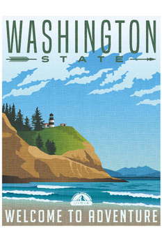 Laminated Washington State Welcome To Adventure Retro Travel Art Poster Dry Erase Wall Art 24x36