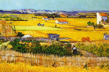 Laminated Vincent Van Gogh The Harvest or Harvest at La Crau Van Gogh Wall Art Impressionist Painting Style Nature Spring Flower Wall Decor Landscape Farm Poster Artwork Poster Dry Erase Sign 36x24