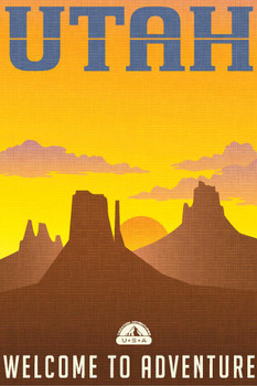 Laminated Utah Welcome To Adventure Retro Travel Art Poster Dry Erase Wall Art 24x36