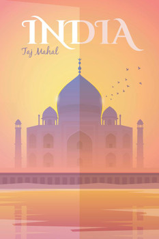 Laminated Taj Mahal India Vintage Tourism Travel Poster Dry Erase Wall Art 24x36