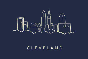 Laminated Cleveland City Skyline Pencil Sketch Art Print Poster Dry Erase Sign 36x24