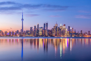 Laminated Toronto Ontario Canada Skyline CN Tower Night Reflection Lake Ontario Photo Poster Dry Erase Wall Art 36x24