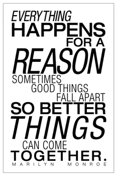 Laminated Everything Happens For A Reason White Marilyn Monroe Famous Motivational Inspirational Quote Poster Dry Erase Sign 24x36