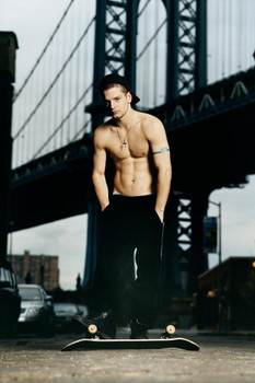 Laminated Hot Guy with Skateboard With Hands in Pockets Photo Art Print Poster Dry Erase Wall Art 24x36