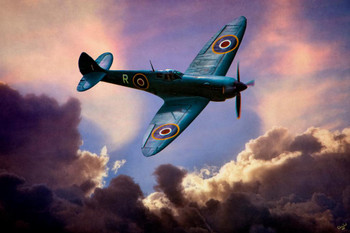 Laminated Spitfire Clouds by Chris Lord Photo Photograph Poster Dry Erase Sign 36x24