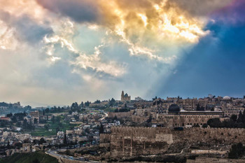Laminated Golden Clouds over the Cityscape of Jerusalem Photo Photograph Poster Dry Erase Wall Art 36x24