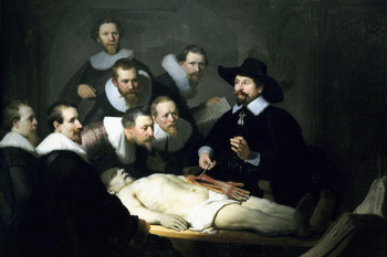 Laminated Rembrandt Anatomy Lesson of Dr Nicolaes Tulp Poster 1632 Oil On Canvas Painting Medical Doctor Dissection Artwork Poster Dry Erase Sign 36x24