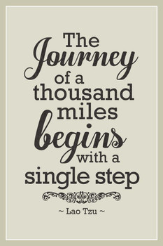 Laminated Lao Tzu Journey Of A Thousand Miles Tan Famous Motivational Inspirational Quote Poster Dry Erase Sign 24x36