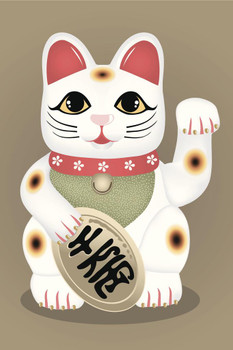 Laminated Lucky Cat Maneki Neko Japan Inspirational Cat Poster Cool Wall Posters Kitten Posters for Wall Motivational Cat Poster Inspirational Cat Poster Dry Erase Wall Art 24x36