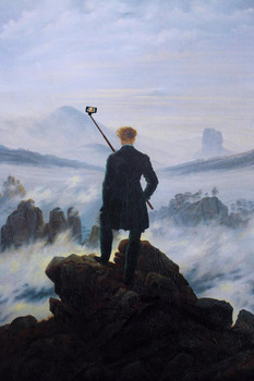 Laminated Selfie Taking Wanderer Above the Sea of Fog Friedrich Art Humor Cool Wall Art Poster Dry Erase Sign 24x36