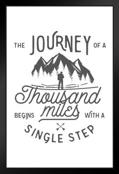 Journey of Thousand Miles Single Step Hiking Motivational Quote Cool Wall Art Black Wood Framed Poster 14x20