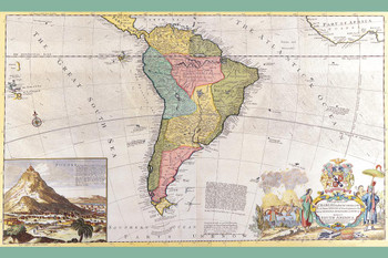 Antique South America Map Potosi Bolivia Vintage 1700s Charles Spencer 3rd Earl of Sunderland Brasil Brazil Peru Countries Cool Wall Decor Art Print Poster 24x36