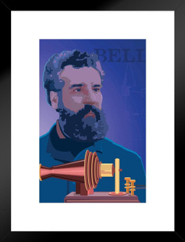 Alexander Graham Bell Telephone Inventor Portrait Picture Scientist Science Pop Art Decoration Classroom Educational Teacher Learning Homeschool Chart Supplies Matted Framed Art Wall Decor 20x26