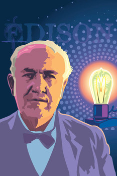 Laminated Thomas Edison Light Bulb Inventor Portrait Picture Scientist Science Pop Art Decoration Classroom Educational Teacher Learning Homeschool Supplies Teaching Poster Dry Erase Sign 12x18