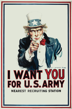 Laminated WPA War Propaganda Uncle Sam I Want You For US Army Recruiting WWII Vintage Patriotic Cool Wall Art Poster Dry Erase Sign 24x36