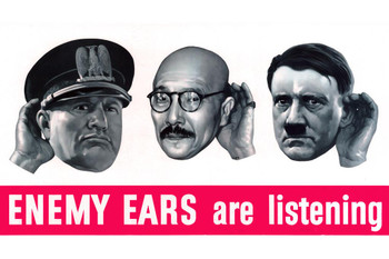 Laminated WPA War Propaganda Enemy Ears Are Listening White Cool Wall Art Poster Dry Erase Sign 24x36