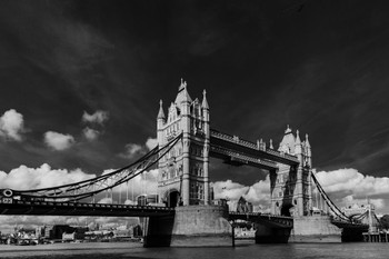 Laminated Tower Bridge Thames River in London England UK Black and White Photo Photograph Cool Wall Decor Art Print Poster Dry Erase Sign 36x24