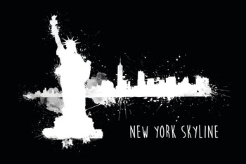 Laminated New York City NYC Skyline Statue of Liberty Black and White B&W Art Print Poster Dry Erase Sign 36x24