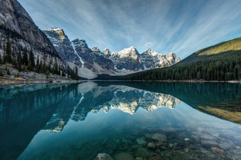 Laminated Moraine Lake Banff National Park Reflection Landscape Photo Poster Dry Erase Wall Art 36x24