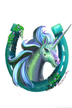 Lucky Horseshoe Green Shamrock Unicorn by Rose Khan Cool Wall Decor Art Print Poster 24x36
