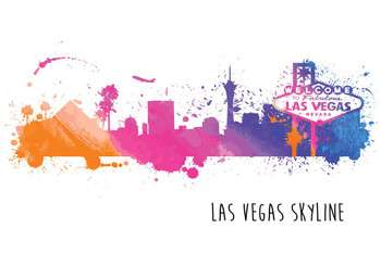 Laminated Las Vegas Nevada Skyline Watercolor Art Print Poster Dry Erase Wall Art 36x24