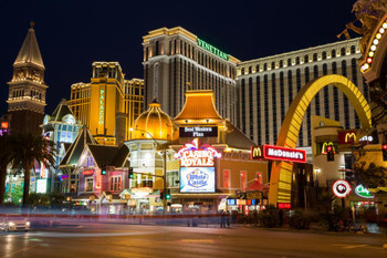 Laminated Las Vegas Nevada Strip Illuminated at Night Venetian Palazzo Hotels Photo Photograph Poster Dry Erase Sign 36x24