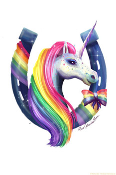 Lucky Horseshoe Rainbow Unicorn by Rose Khan Cool Wall Decor Art Print Poster 24x36