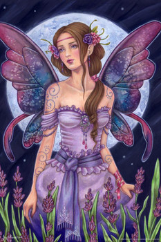 Laminated Lavender Moon by Brigid Ashwood Fantasy Art Wall Decor Nature Fairy Illustration Celtic Ornate Wall Art Flower Knot Pattern Spiritual Art Print Decorative Poster Dry Erase Wall Art 24x36