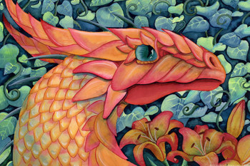 Summers Peaceful Repose by Carla Morrow Orange Dragon Face Portrait Fantasy Cool Wall Decor Art Print Poster 24x36