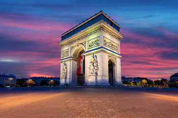 Laminated Arc de Triomphe On Champs Elysees Paris France Famous Landmarks Sunset Photo Poster Dry Erase Sign 36x24
