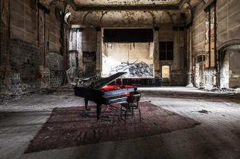 Laminated Old Piano in Abandoned Dilapidated Concert Hall in Berlin Photo Photograph Poster Dry Erase Wall Art 36x24