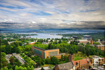 Laminated University of Washington UW UDub Seattle Aerial View Photo Photograph Poster Dry Erase Wall Art 36x24