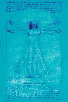 Laminated Leonardo Da Vinci Vitruvian Man Drawing Sketch Renaissance Blue Art Poster Dry Erase Wall Art 24x36