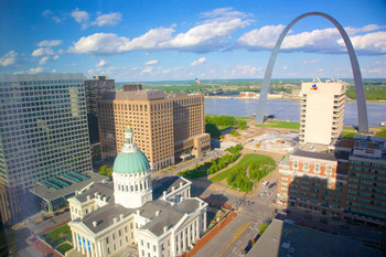 Laminated View of St Louis Gateway Arch and Old Courthouse Photo Photograph Poster Dry Erase Wall Art 36x24