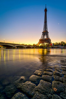Laminated Majesty Eiffel Tower and Seine River Paris France Photo Photograph Poster Dry Erase Wall Art 24x36