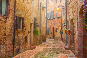 Laminated Narrow Street in Old Italian Town Tuscany Italy Photo Photograph Poster Dry Erase Sign 36x24