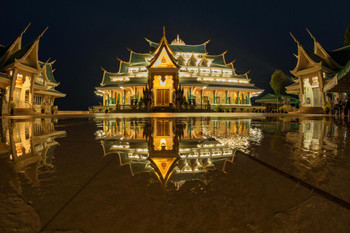 Laminated Amazing Buddhist Church Reflection Wat Pa Phu Gon Photo Photograph Poster Dry Erase Sign 36x24