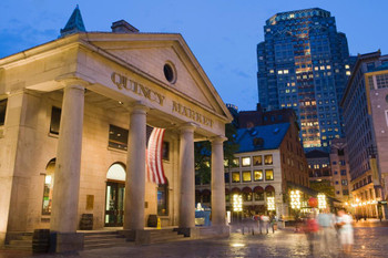 Laminated Quincy Market Boston Massachusetts in Evening Photo Photograph Poster Dry Erase Wall Art 36x24