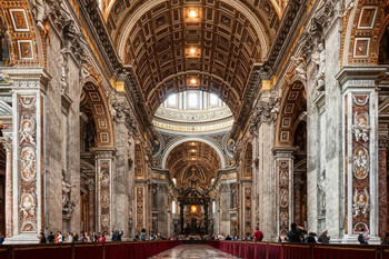 Laminated Interior of St Peters Basilica in Rome Italy Photo Photograph Poster Dry Erase Wall Art 36x24
