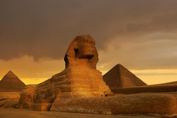 Laminated Sunset On Great Sphinx At Giza and Pyramid Complex Giza Necropolis Photo Photograph Ancient Egypt Ruins Monuments Desert Landscape Poster Dry Erase Sign 36x24