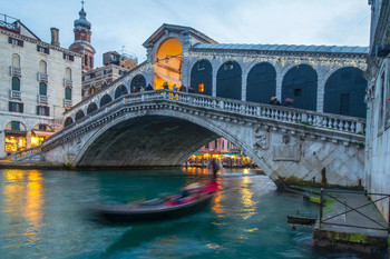 Laminated Rialto Bridge with Passing Gondola Venice Italy Photo Photograph Poster Dry Erase Sign 36x24