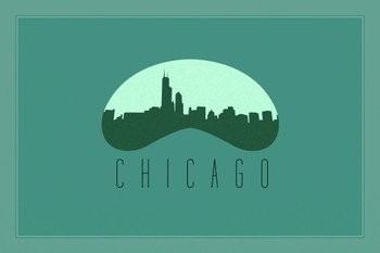 Laminated Cities Chicago Skyline Cloud Gate Sculpture Millennium Park Green Poster Dry Erase Sign 36x24